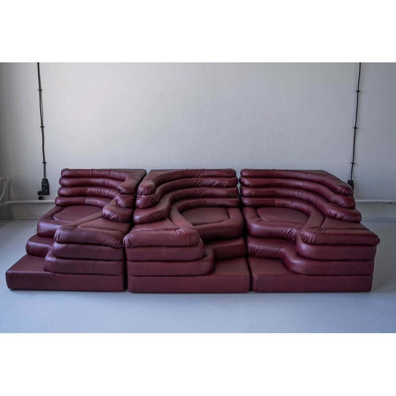Vintage 'Terrazza' Landscapes living room set in burgundy leather by Ubald Klug for De Sede
