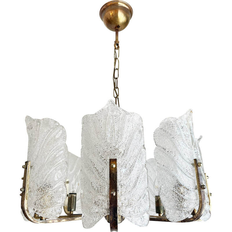 Vintage brass and glass chandelier by Carl Fagerlund for Orrefors, Sweden 1960s