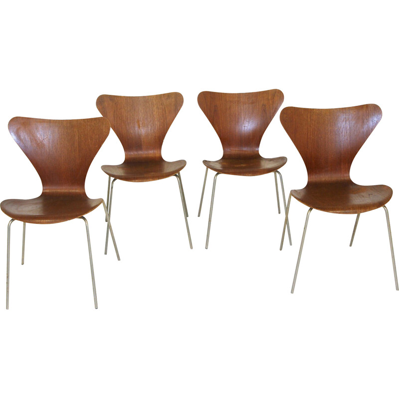 Set van 4 vintage "Model 7" stoelen van Arne Jacobsen, Denemarken 1950