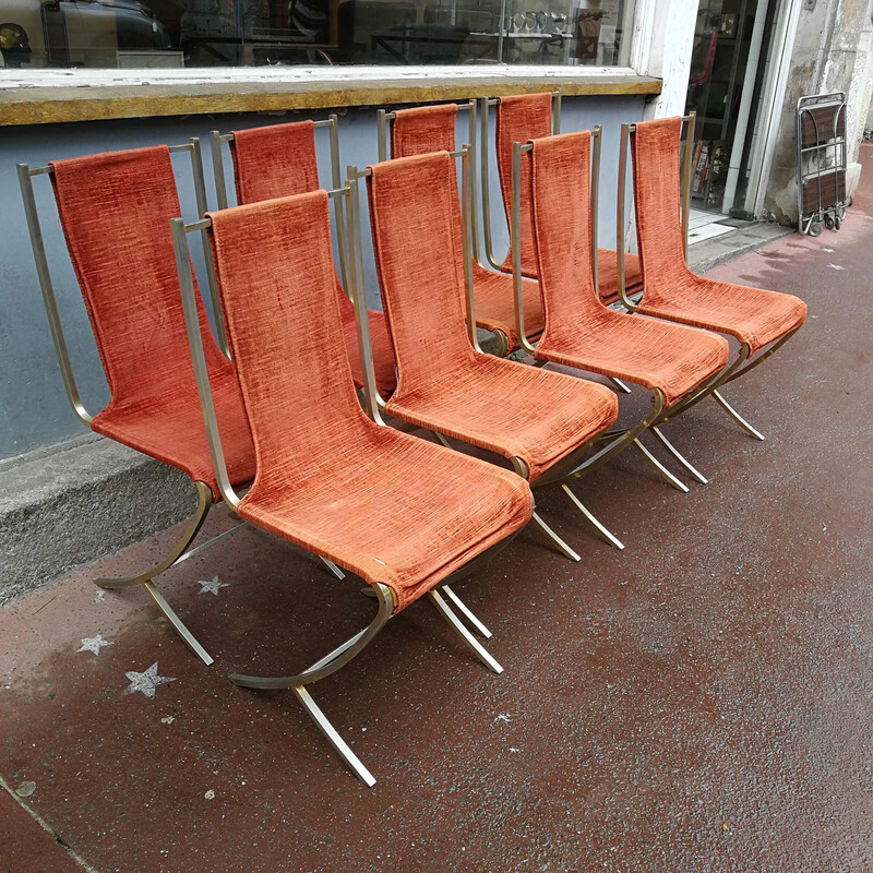 Conjunto de 8 cadeiras vintage em metal de Pierre Cardin para Maison Jansen, 1970