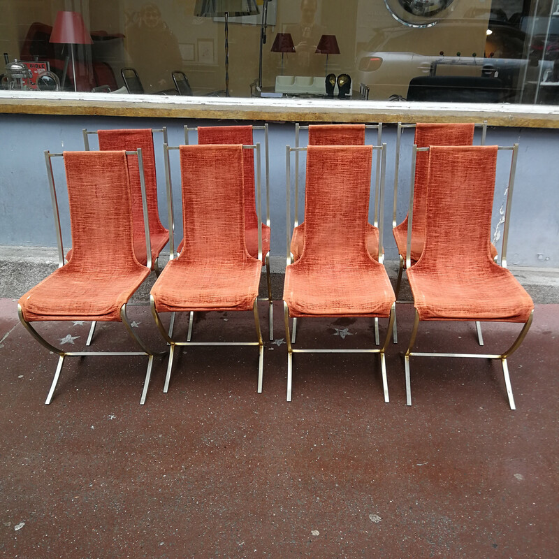 Ensemble de 8 chaises vintage en métal de Pierre Cardin pour la maison Jansen, 1970