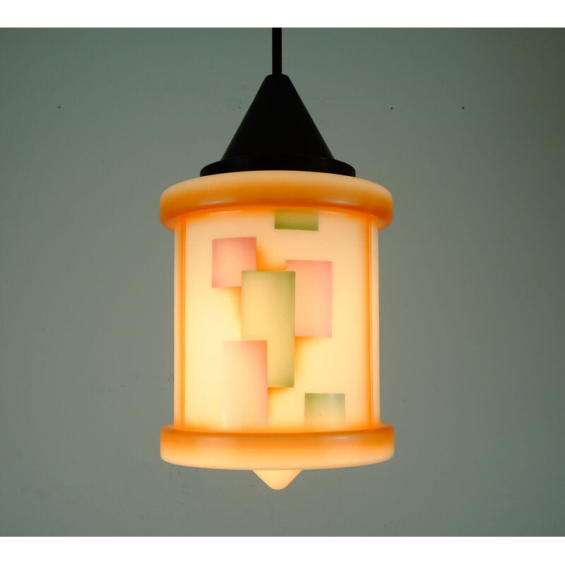 Vintage art deco glass airbrush pendant lamp, 1920-1930