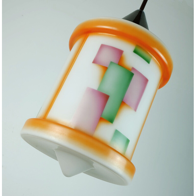 Lampada a sospensione in vetro art déco d'epoca con aerografo, 1920-1930