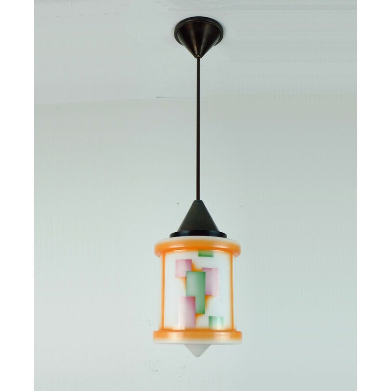 Vintage art deco glass airbrush pendant lamp, 1920-1930