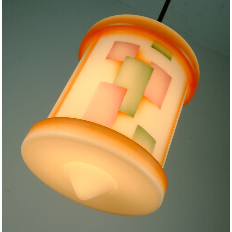 Lampada a sospensione in vetro art déco d'epoca con aerografo, 1920-1930