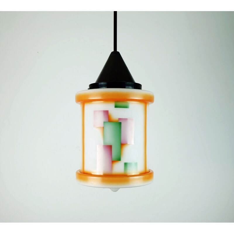 Vintage art deco glass airbrush pendant lamp, 1920-1930