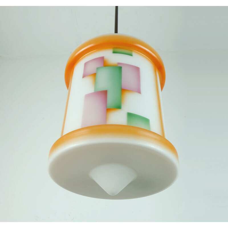 Vintage art deco glass airbrush pendant lamp, 1920-1930