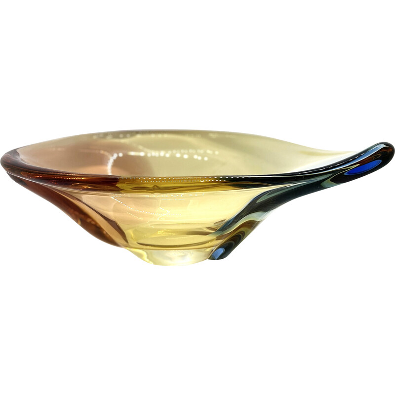 Vintage organic glass dish by H. Machovska for Mstišov, Czechoslovakia 1960