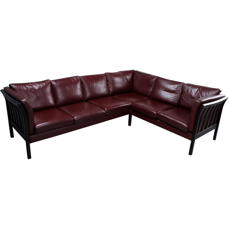 Danish vintage model New York leather corner sofa by Hurup Mobelfabrik, 1970s