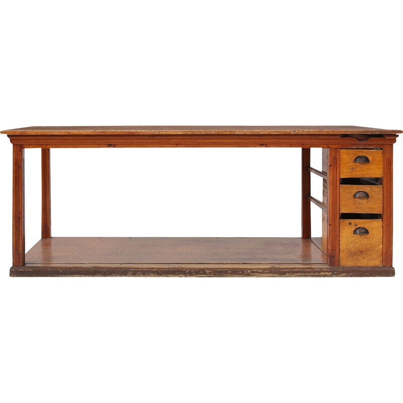 Mid century French worktable in pine wood, 1920s