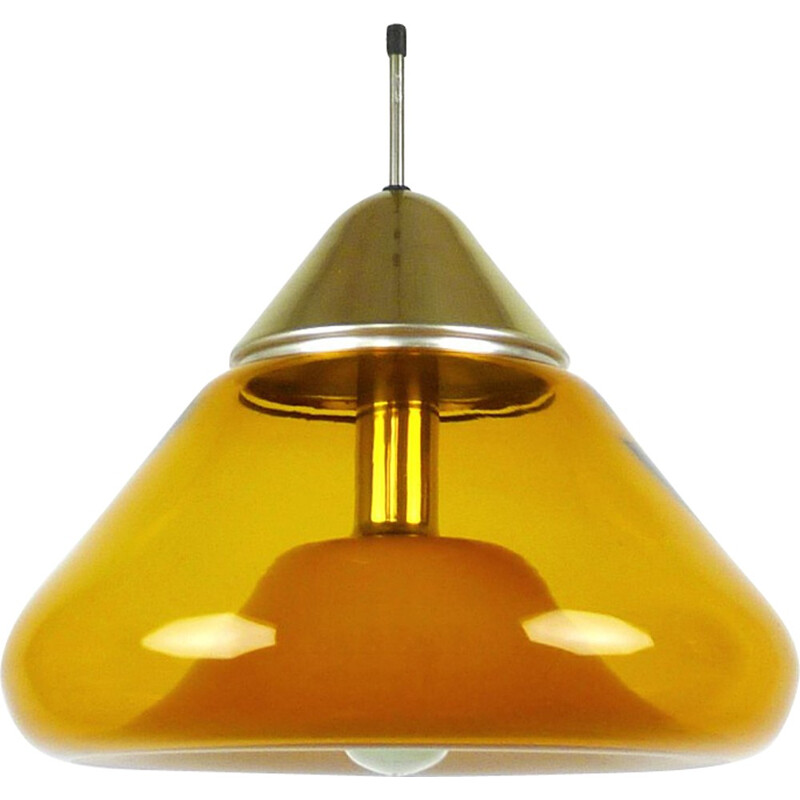 Amber Colored Glass Pendant lamp by Doria - 1970s