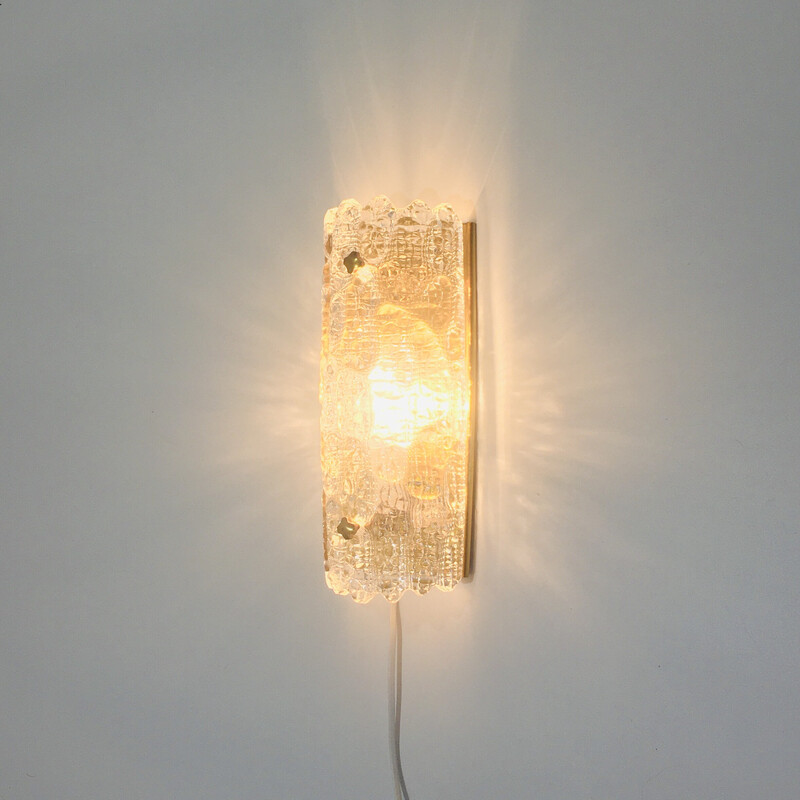 Scandinavian vintage glass and brass wall lamp by Carl Fagerlund for Orrefors and Lyfa, 1960s