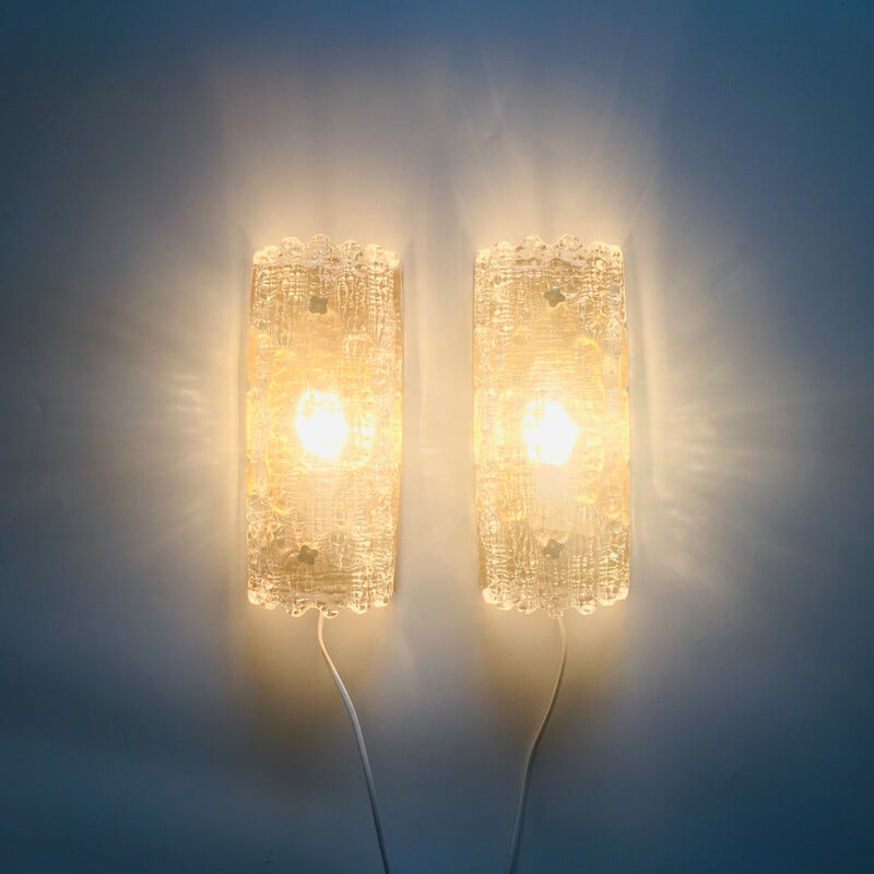 Scandinavian vintage glass and brass wall lamp by Carl Fagerlund for Orrefors and Lyfa, 1960s