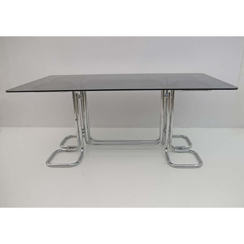 Mid-century Italian glass smoked top dining table by Giotto Stoppino, 1970s