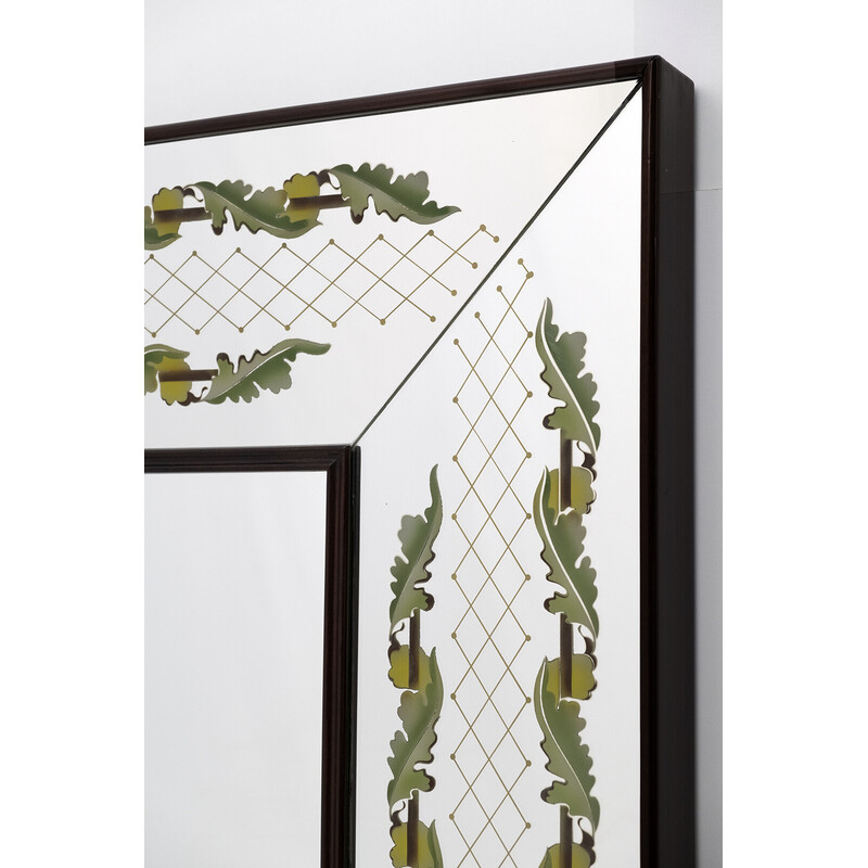 Mid-century Italian decorated mirror by Luigi Brusotti, 1940s