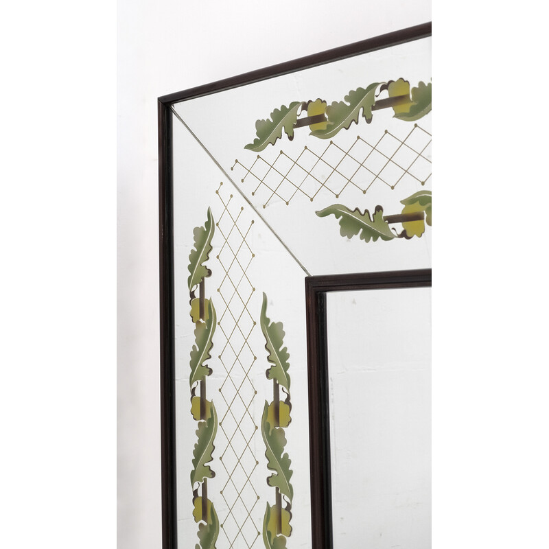 Italienischer dekorierter Spiegel aus der Mitte des Jahrhunderts von Luigi Brusotti, 1940er Jahre
