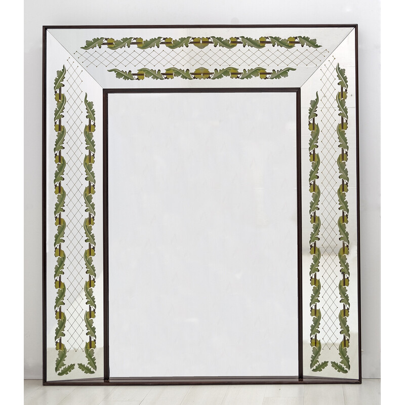 Espejo decorado italiano de mediados de siglo de Luigi Brusotti, años 40