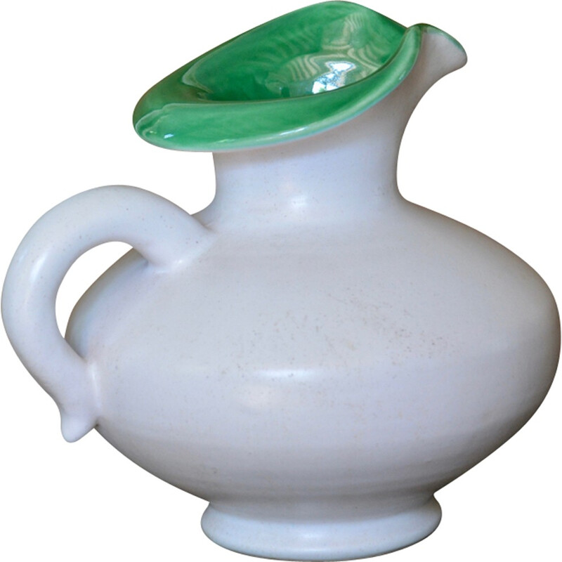 White and green pitcher by Pol Chambost - 1950s 