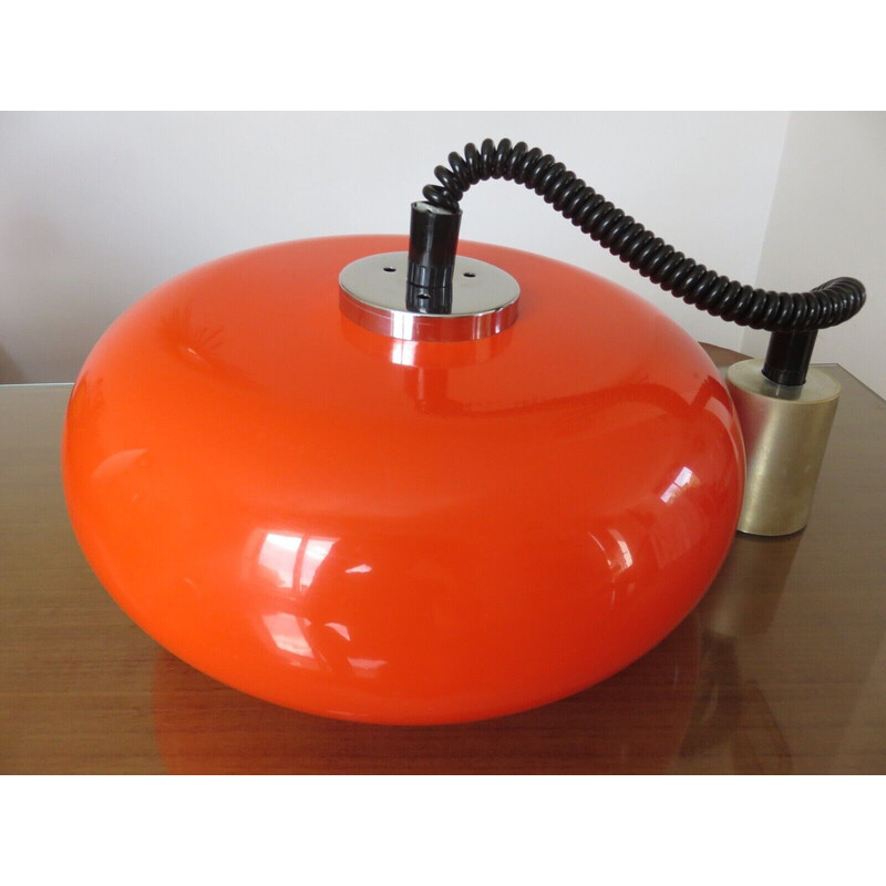 Vintage oranje plastic hanglamp, Nederland 1970