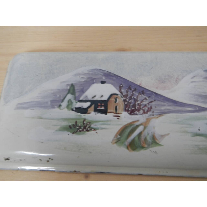 Pair of vintage iron plates with painted landscape