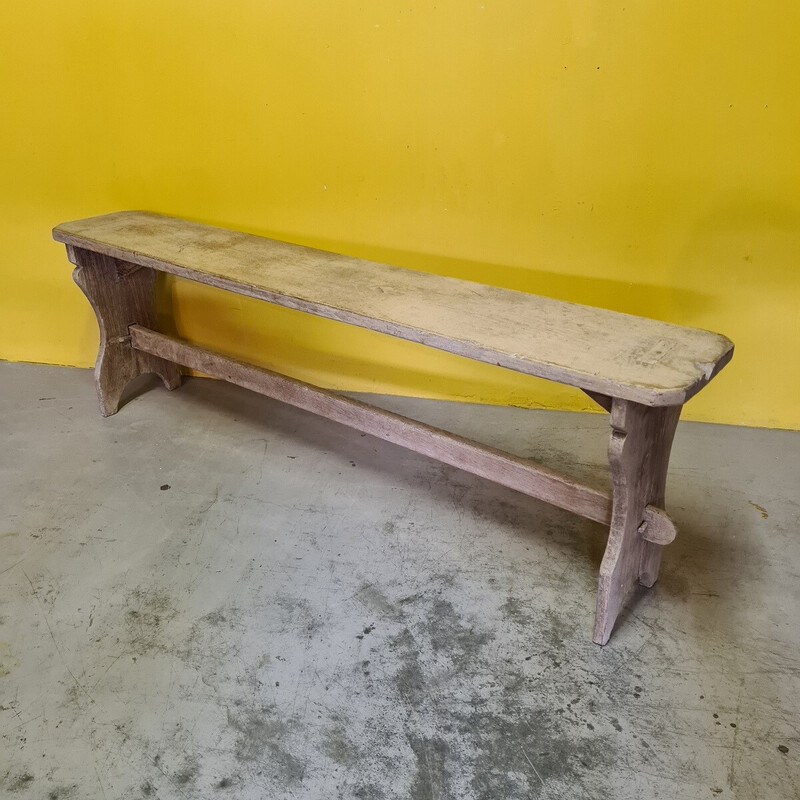 Vintage oakwood entrance bench, France 1900