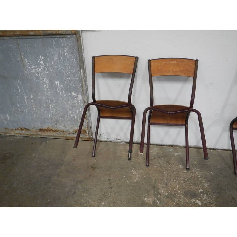 Set of 4 vintage iron school chairs by Mullca, France