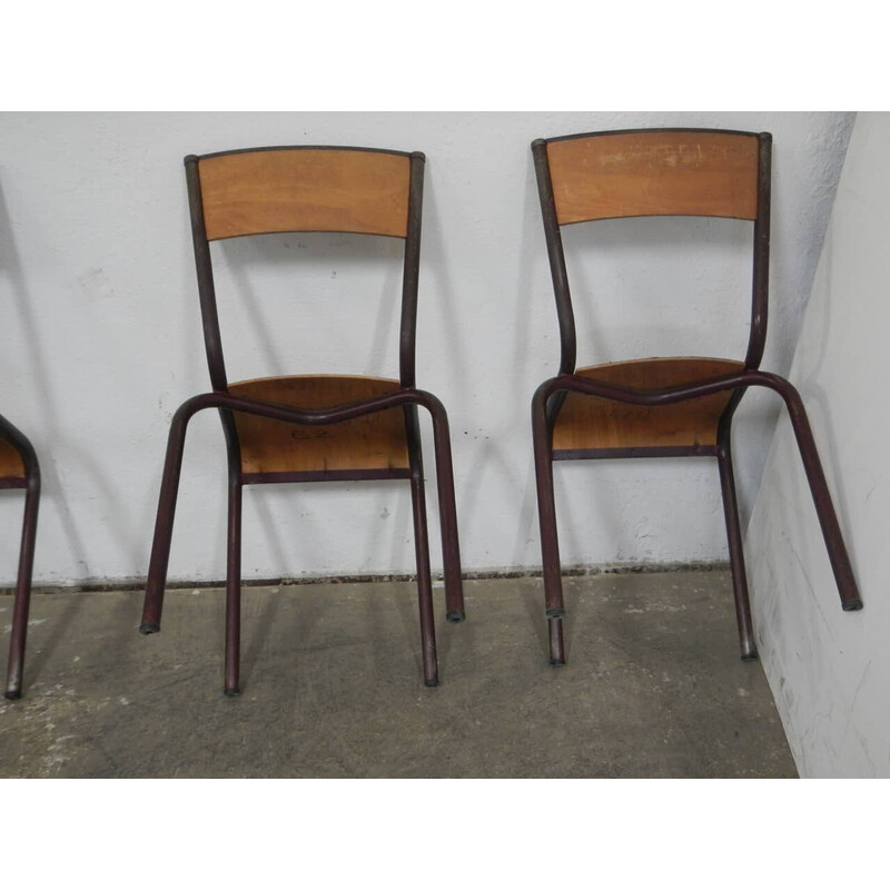 Set of 4 vintage iron school chairs by Mullca, France