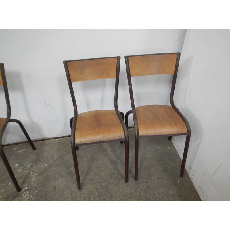 Set of 4 vintage iron school chairs by Mullca, France