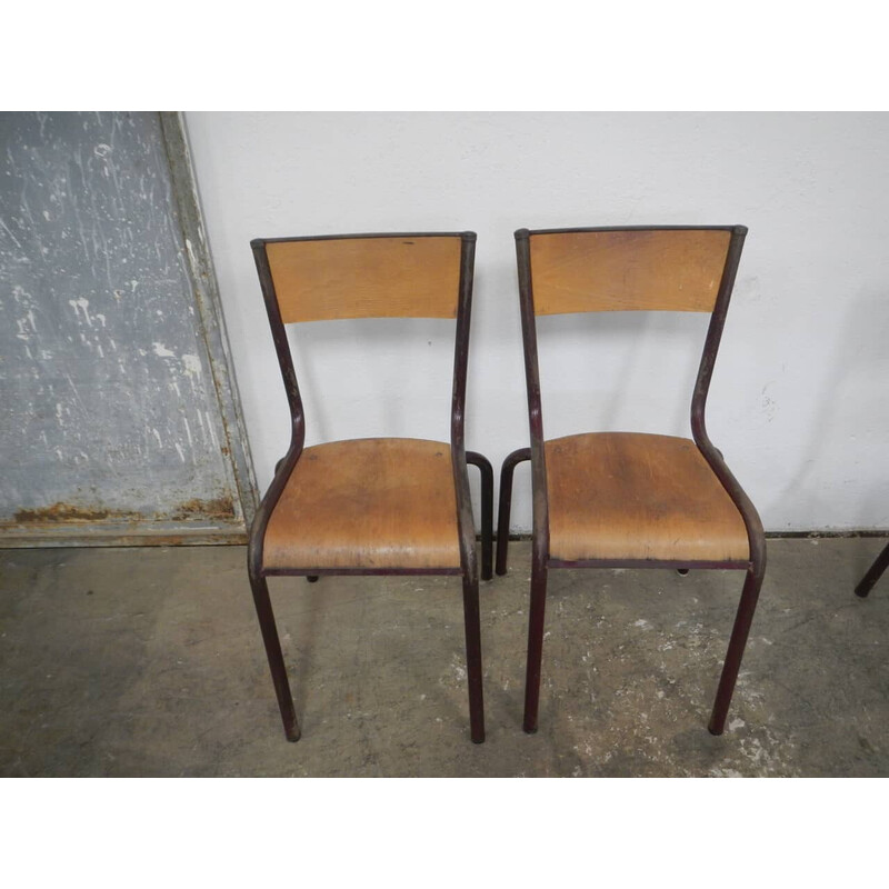 Set of 4 vintage iron school chairs by Mullca, France