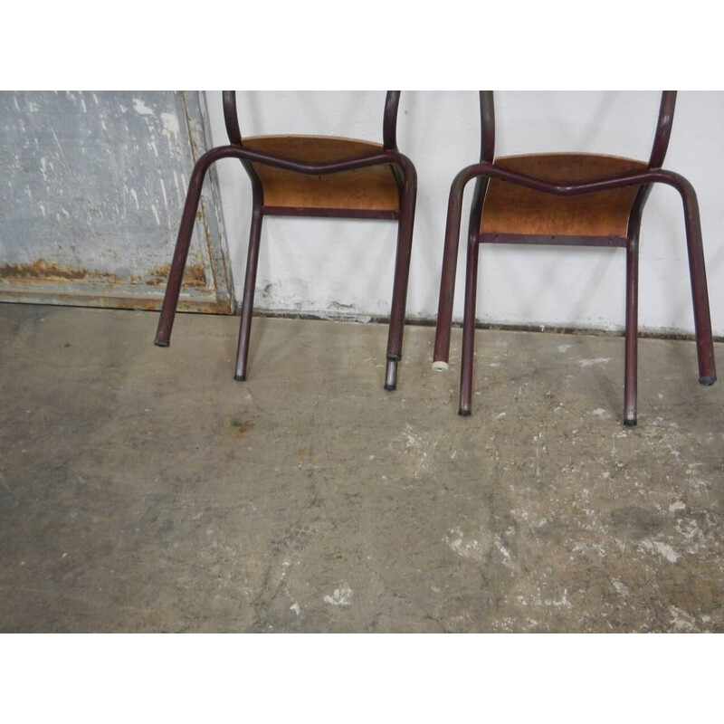 Set of 4 vintage iron school chairs by Mullca, France