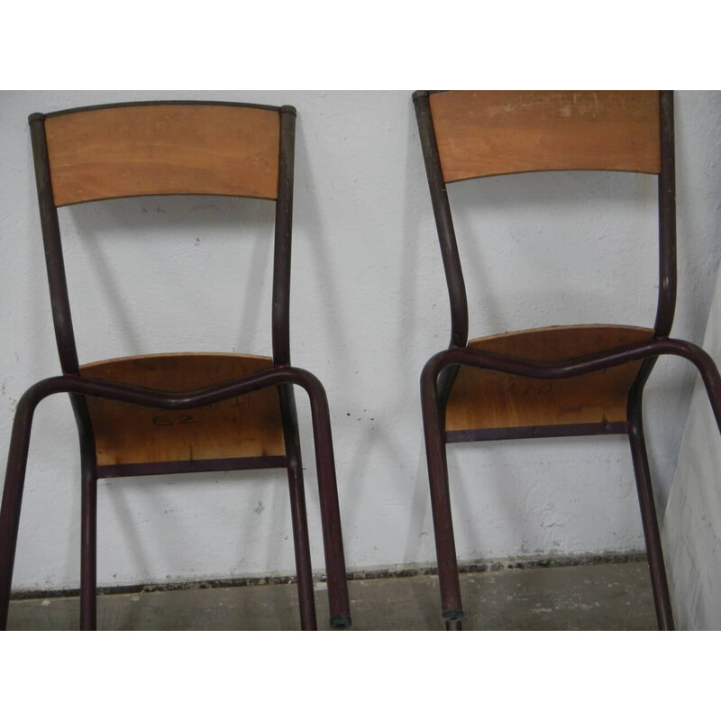 Set of 4 vintage iron school chairs by Mullca, France