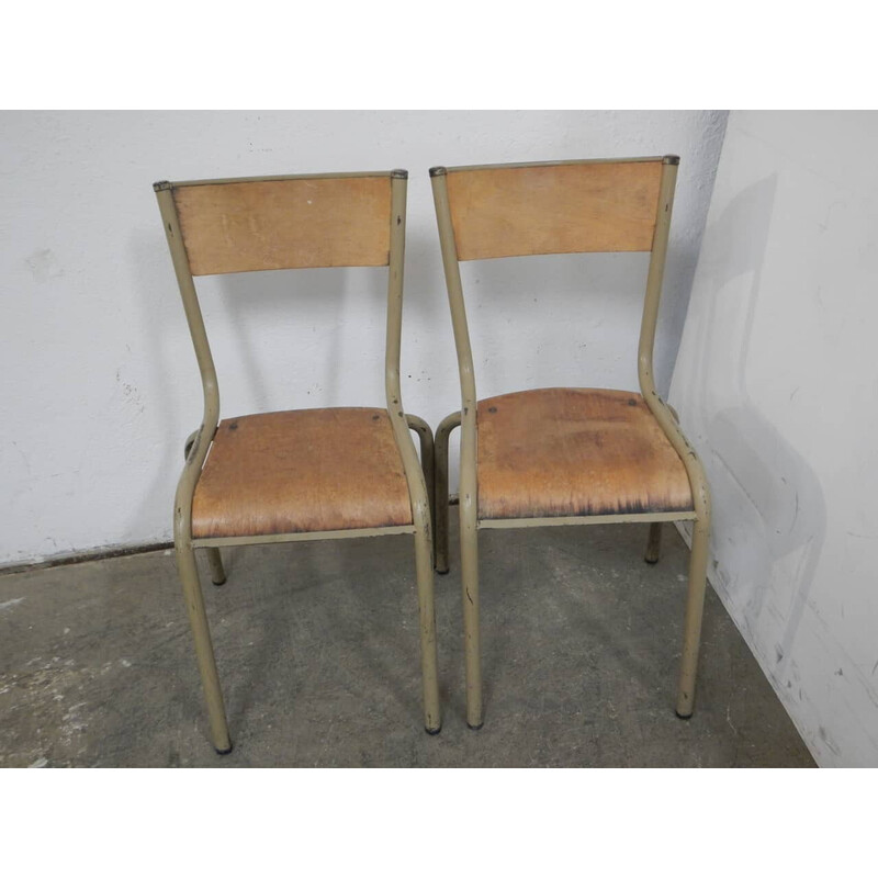 Pair of vintage iron school chairs by Mullca