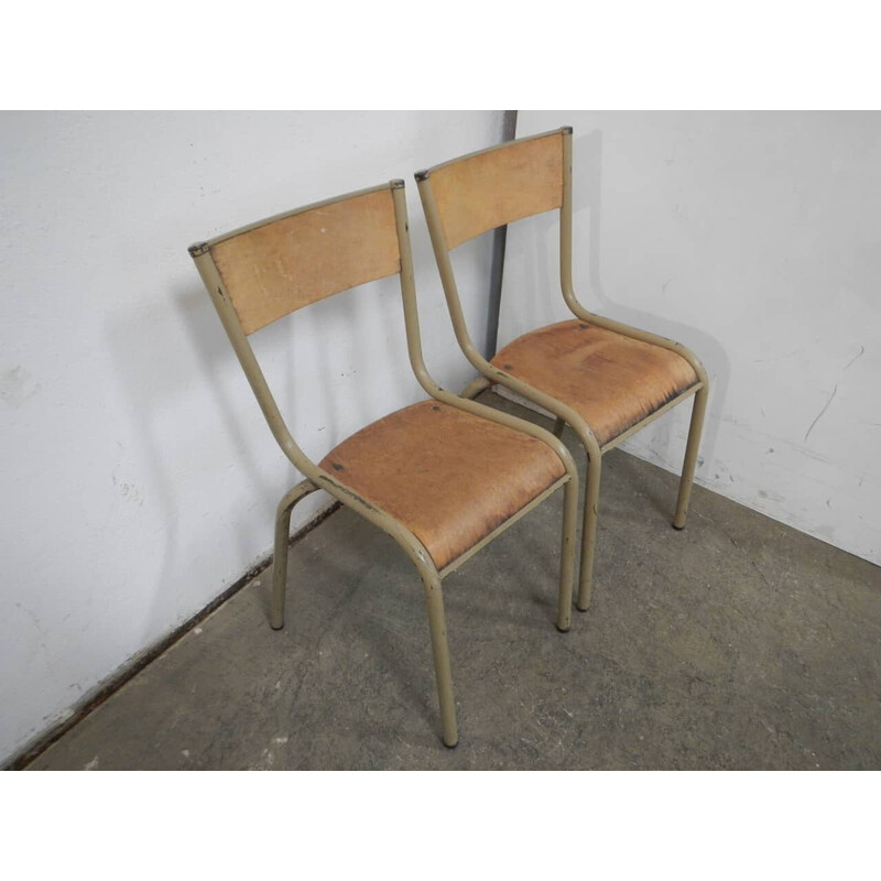 Pair of vintage iron school chairs by Mullca