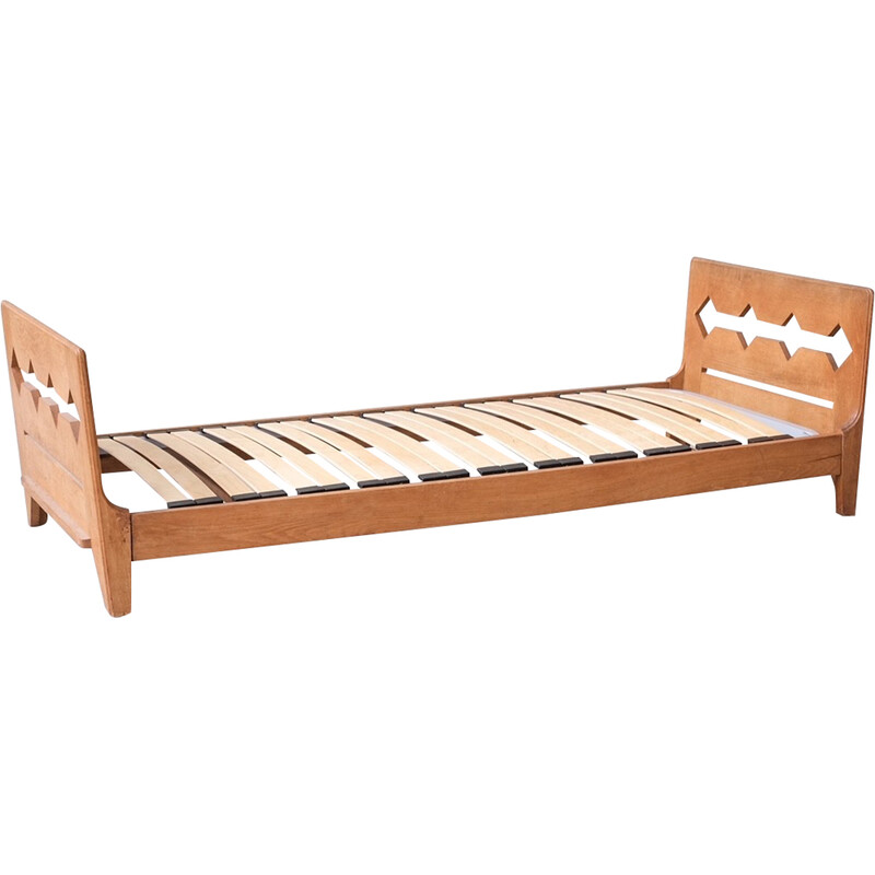 Vintage oakwood French daybed by Guillerme et Chambron, 1960s