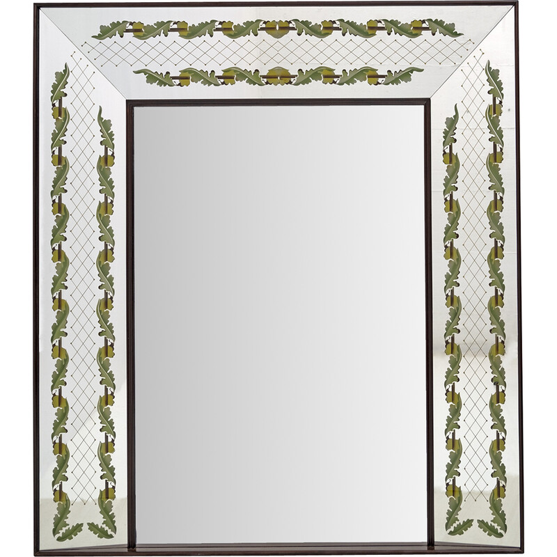 Mid-century Italian decorated mirror by Luigi Brusotti, 1940s