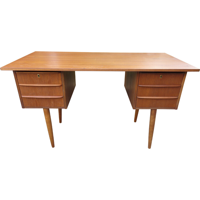 Vintage teak desk with 2 pedestals, Denmark 1960