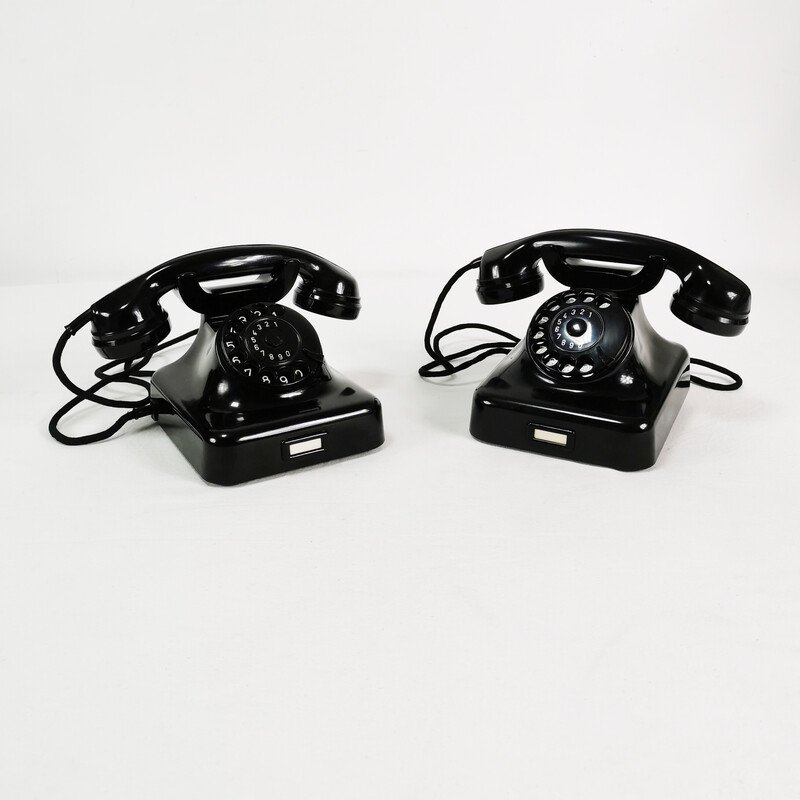 Pair of vintage bakelite telephones by Siemens, Germany 1950