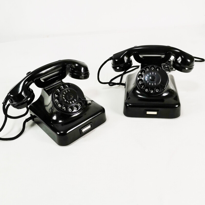 Pair of vintage bakelite telephones by Siemens, Germany 1950