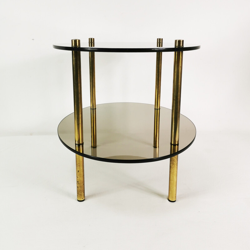 Vintage minimalist oval coffee table in brass and glass, Germany 1960