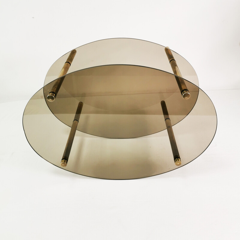 Vintage minimalist oval coffee table in brass and glass, Germany 1960