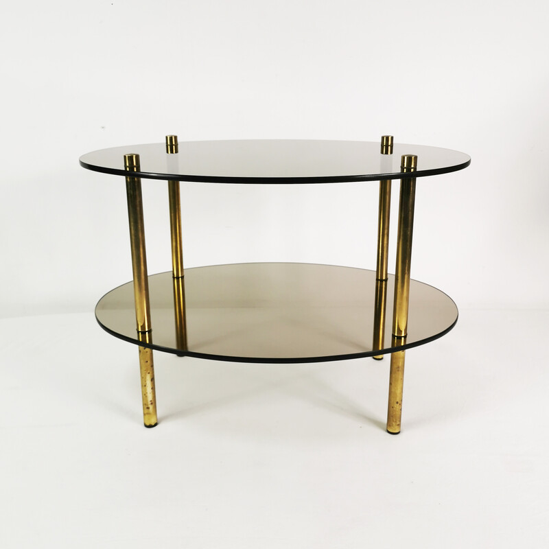 Vintage minimalist oval coffee table in brass and glass, Germany 1960