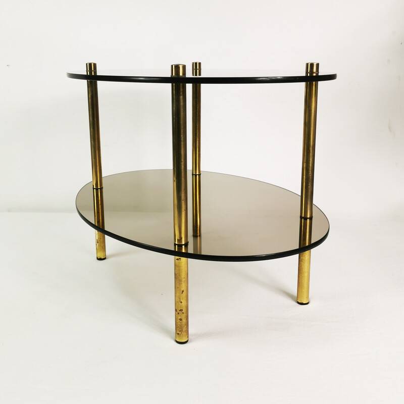 Vintage minimalist oval coffee table in brass and glass, Germany 1960