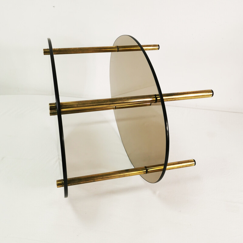 Vintage minimalist oval coffee table in brass and glass, Germany 1960
