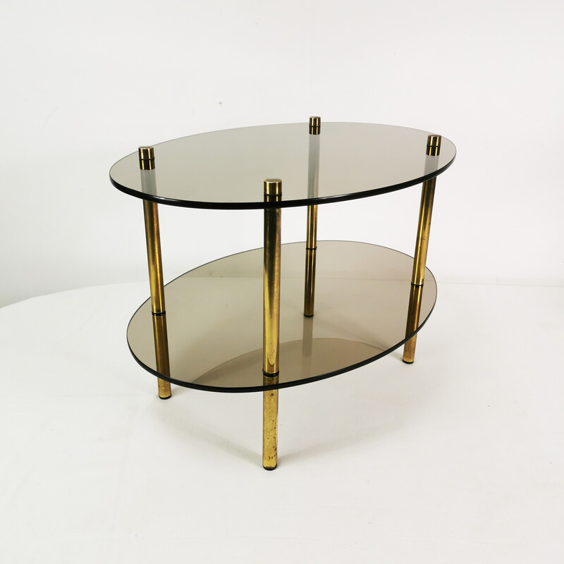 Vintage minimalist oval coffee table in brass and glass, Germany 1960