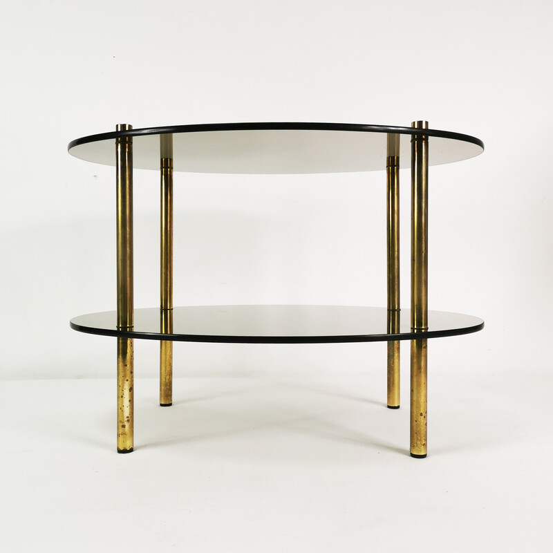 Vintage minimalist oval coffee table in brass and glass, Germany 1960