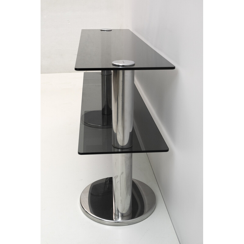 Mid-century Italian chromed steel and smoked glass console, 1970s