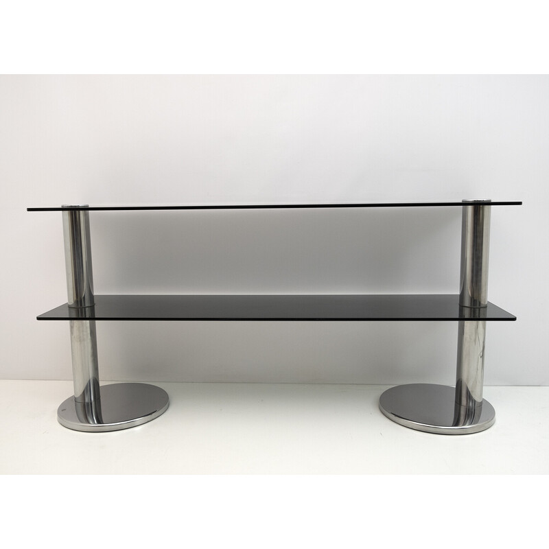 Mid-century Italian chromed steel and smoked glass console, 1970s