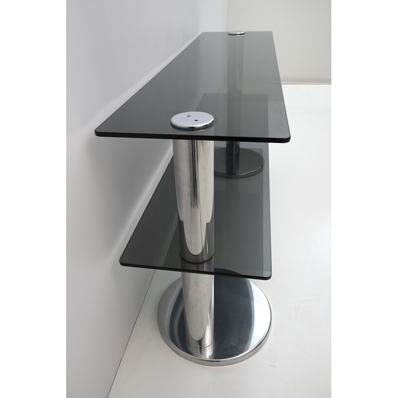 Mid-century Italian chromed steel and smoked glass console, 1970s