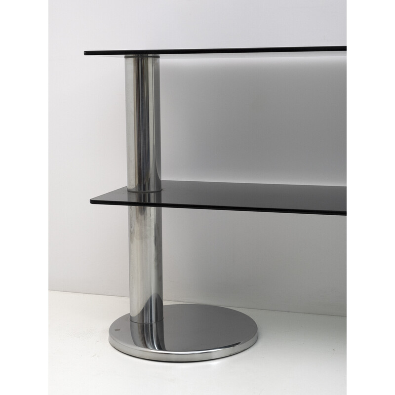 Mid-century Italian chromed steel and smoked glass console, 1970s