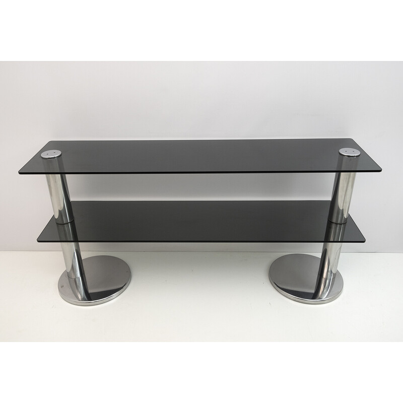 Mid-century Italian chromed steel and smoked glass console, 1970s